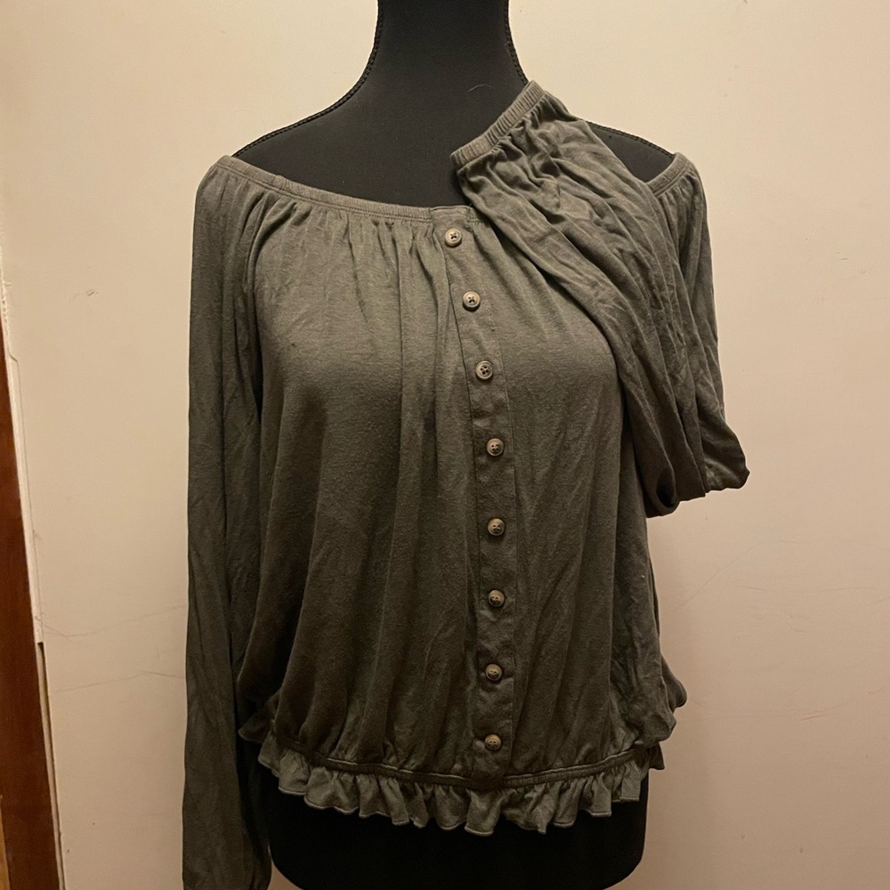 Elegant Off-Shoulder Buttoned Blouse - Dark Gray